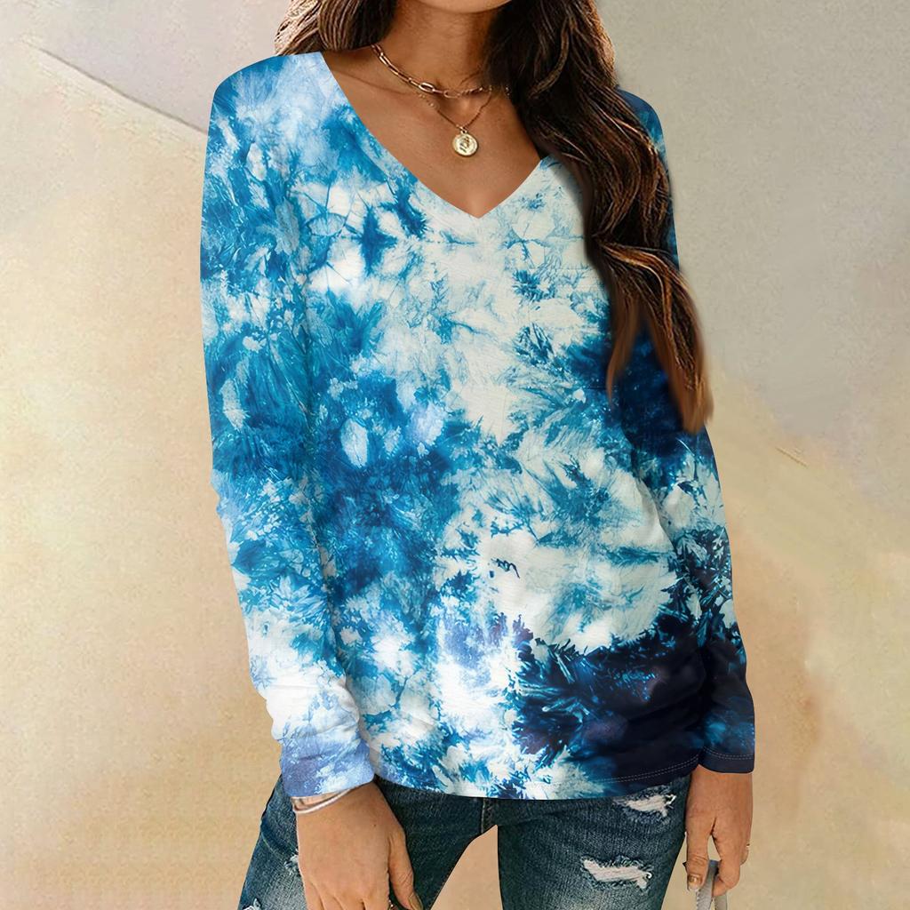 Женская мода повседневная блузка с длинным рукавом и цветочным принтом, V-образным вырезом и карманами