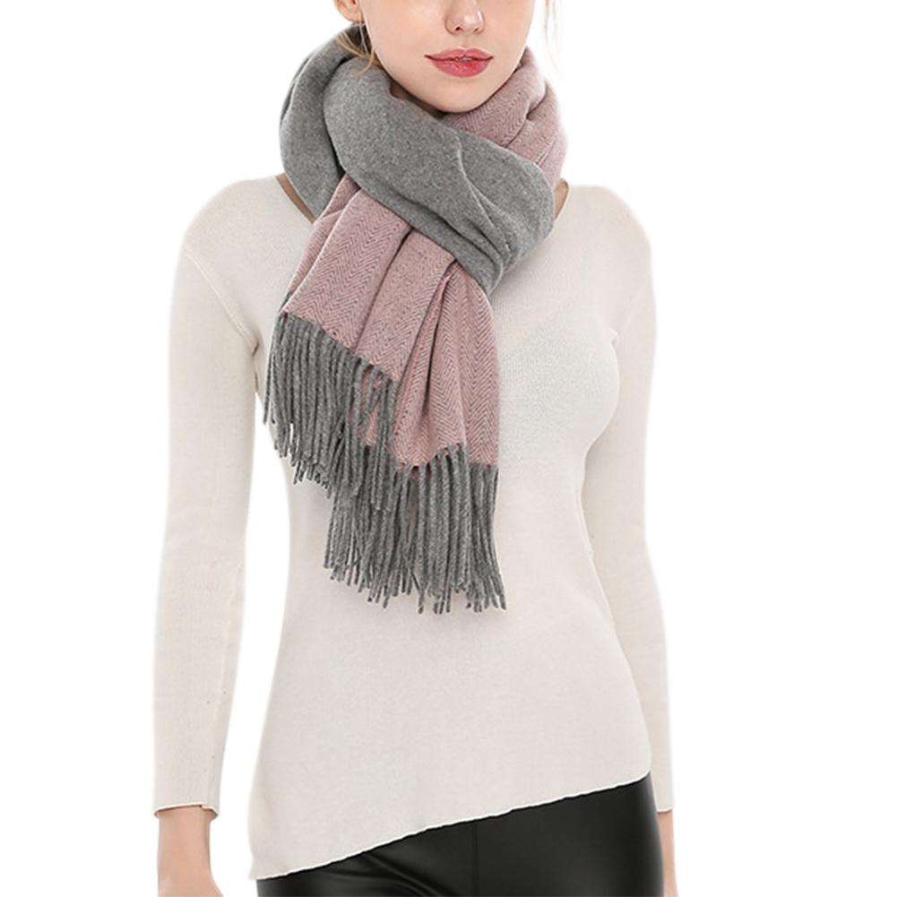 Unisex Fashion Faux Cashmere Shawl Color Matching Scarf Cape with Tassels Warm Pashmina Gift