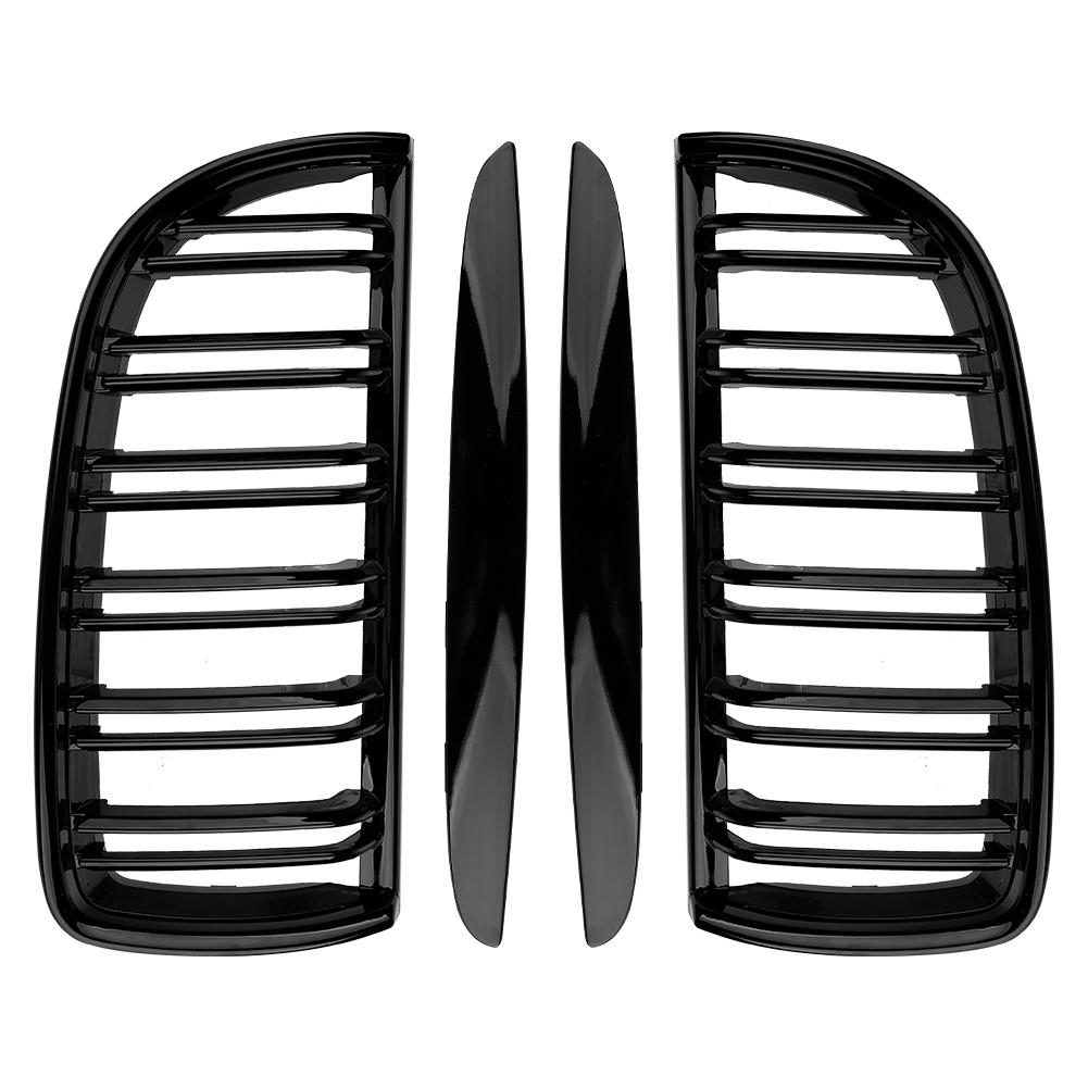 Car Front Bumper Kidney Grilles Double Line Racing Grill Gloss Black For BMW 4 Doors E90 E91 3 Series 318 320 325 330i