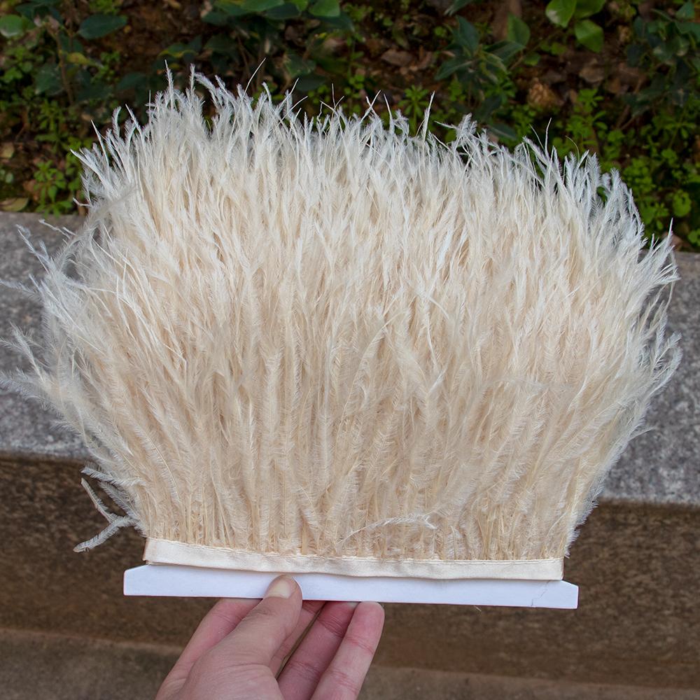 8-10 см Страусиная отделка Хаки Перьевая лента Бахрома для шитья Высокое качество Plumas Поделки Костюмы Украшение для вечеринки