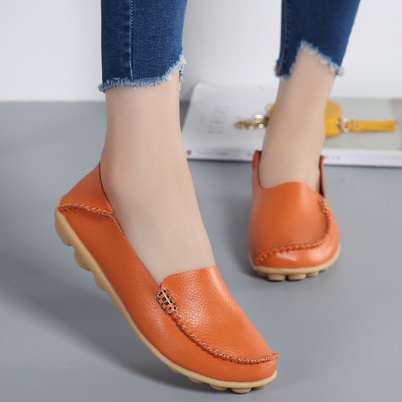 Fashion Plus Size 44 Women Flats Woman Loafers Genuine Leather Female Shoes Slip On Ballet Bowtie Moccasins 2025 New Women Shoes