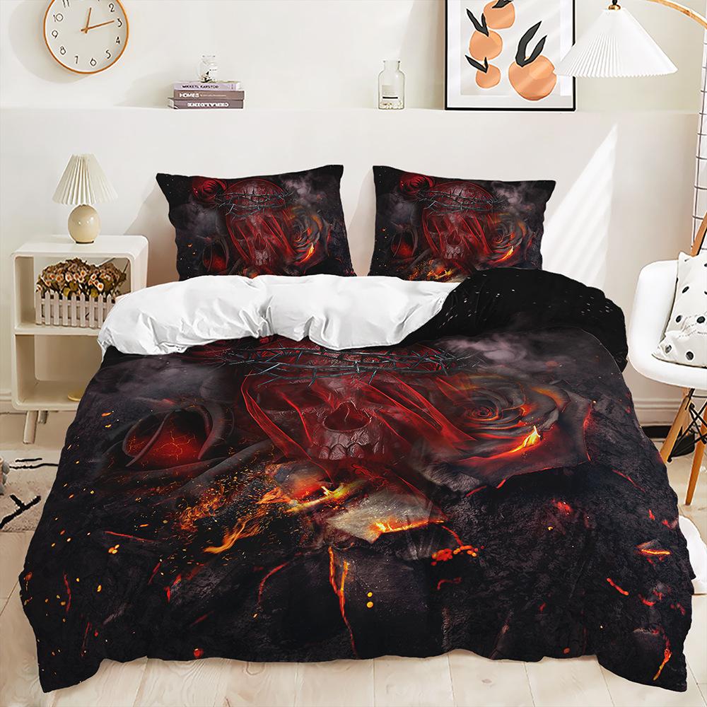 Комплект постельного белья с черепом, украшение в виде атмосферы ужасов на Хэллоуин, 2/3 шт. EU135 * 200, пододеяльник с головой черепа, мягкое украшение для спальни мальчиков