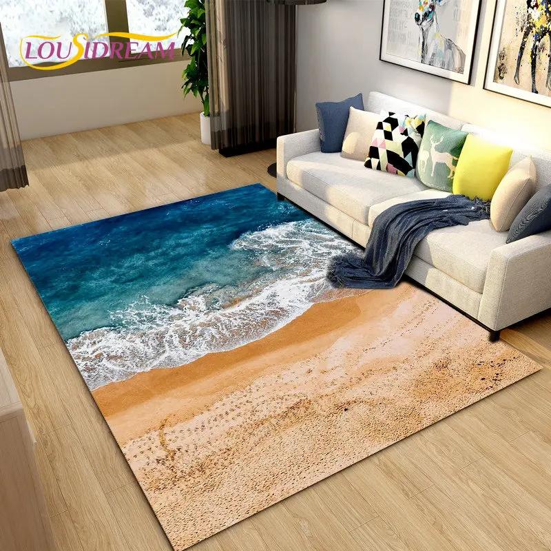 3D коврик с океаном, морской водой, пляжем, водным пейзажем, коврик для гостиной, спальни, дивана, коврик для двери, детский нескользящий напольный коврик