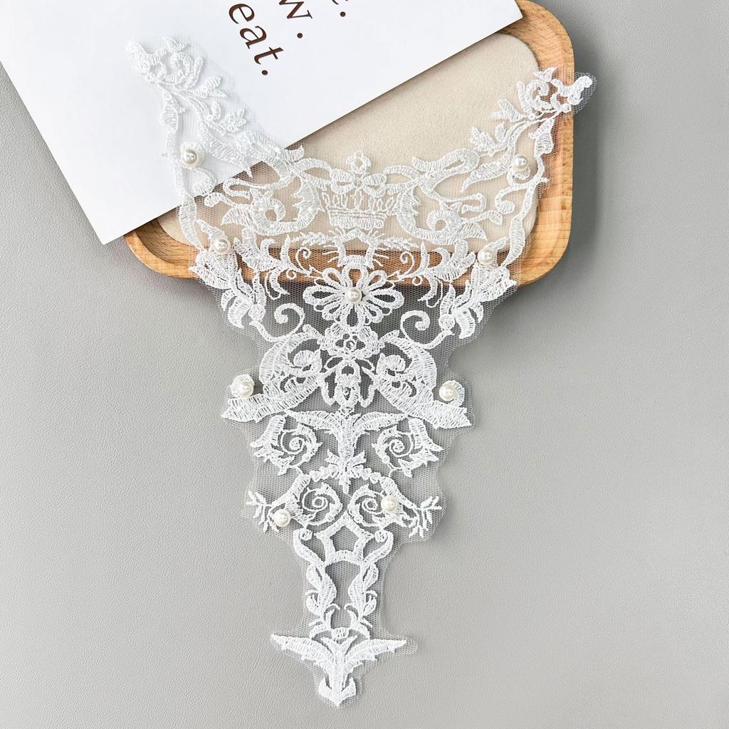 White Pearl Mesh Decorative Pair Neck Cloth Sticker Handmade Accessories Lace Embroidery Front Neck Dress Fake Neck Flower