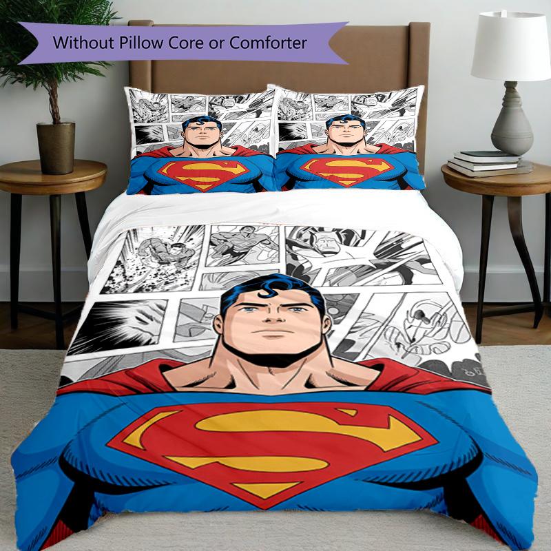 3pcs Duvet Cover Set (1*Duvet Cover + 2*Pillowcase, Without Core), Superman Print Bedding Set, Bedroom Decor, All‑Season, Birthday Gift