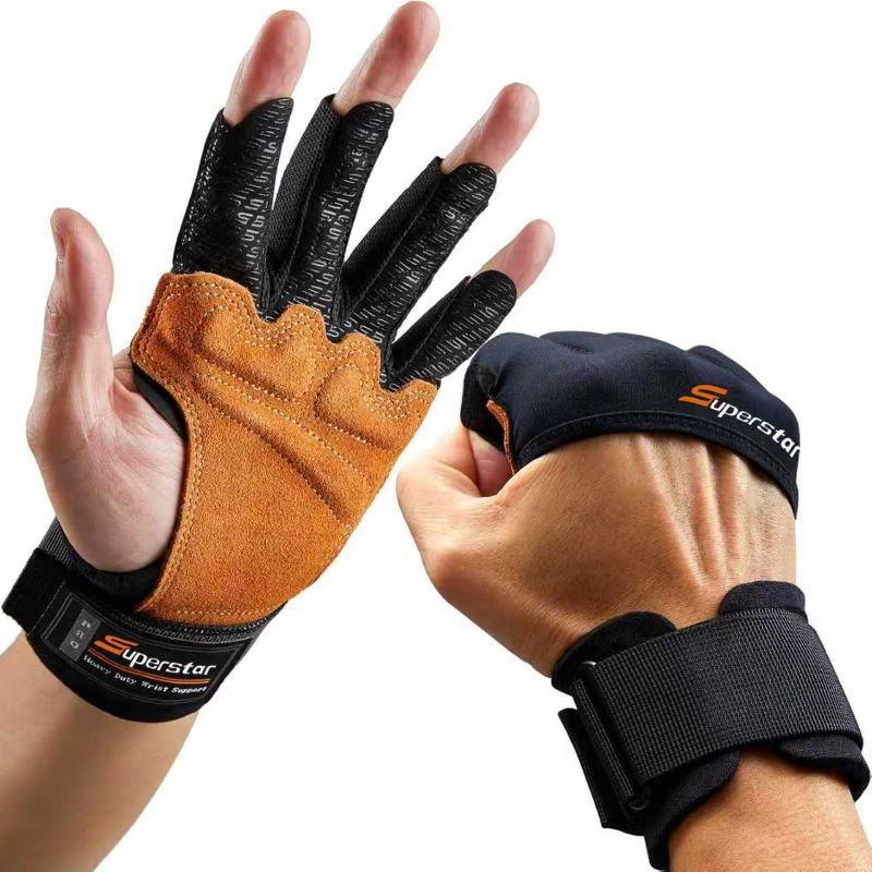 Original Leather Half Finger Gym Gloves Silicone Air Cushion Weightlifting Workout Gloves for Men Women Anti-Slip Breathable Out 1