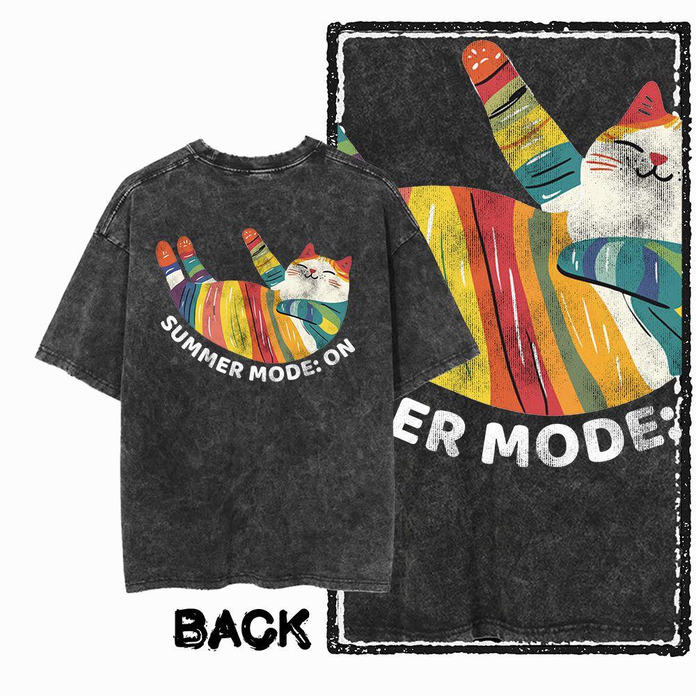 G Back Print Cool Vintage Cotton Mens Cat Printed Graphic Tshirt Acid Washed Streetwear Big Size Oneck mens Tee Tshirt