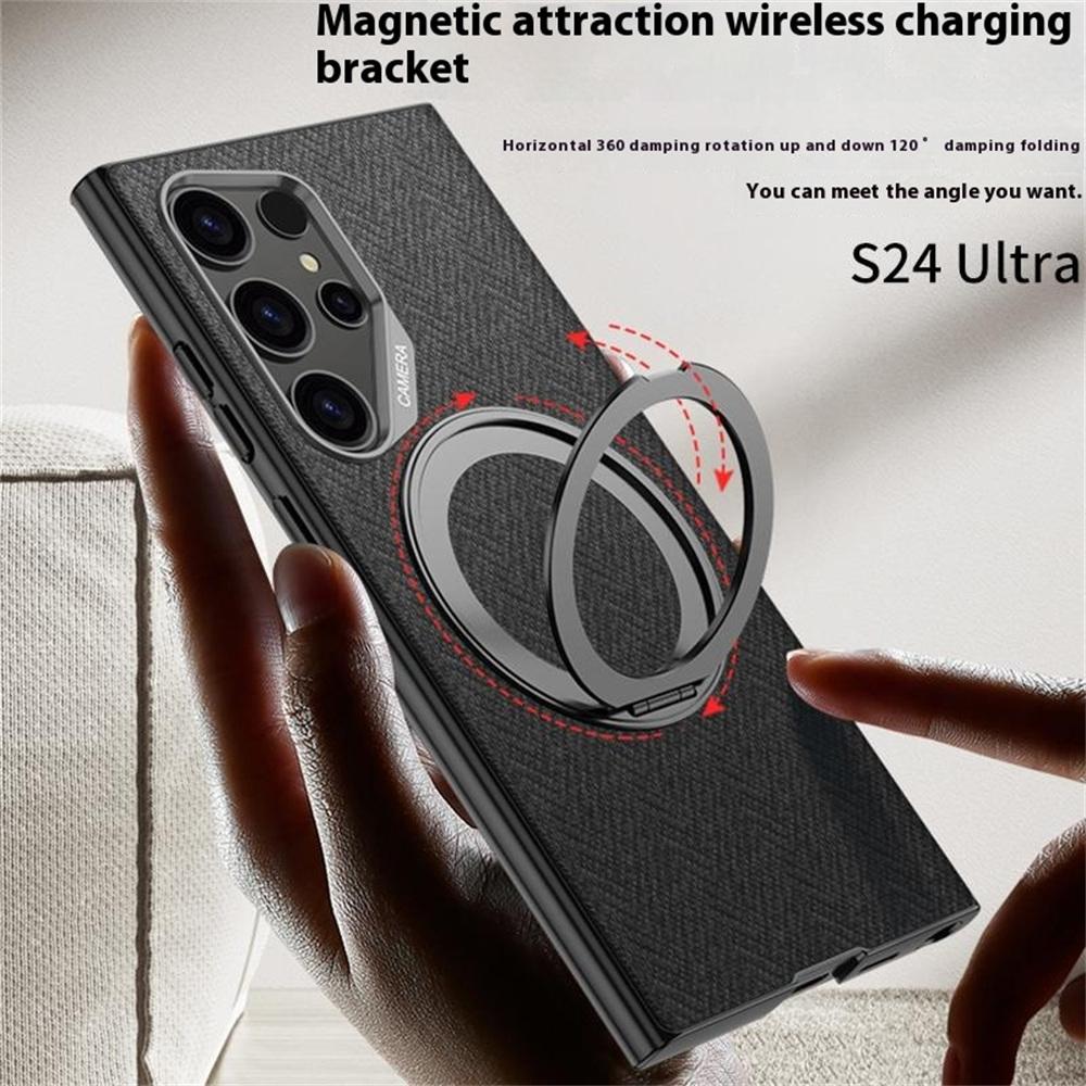 For Samsung Galaxy S23 Ultra Magnetic Case with Kickstand PC+TPU+Cloth Phone Back Cover