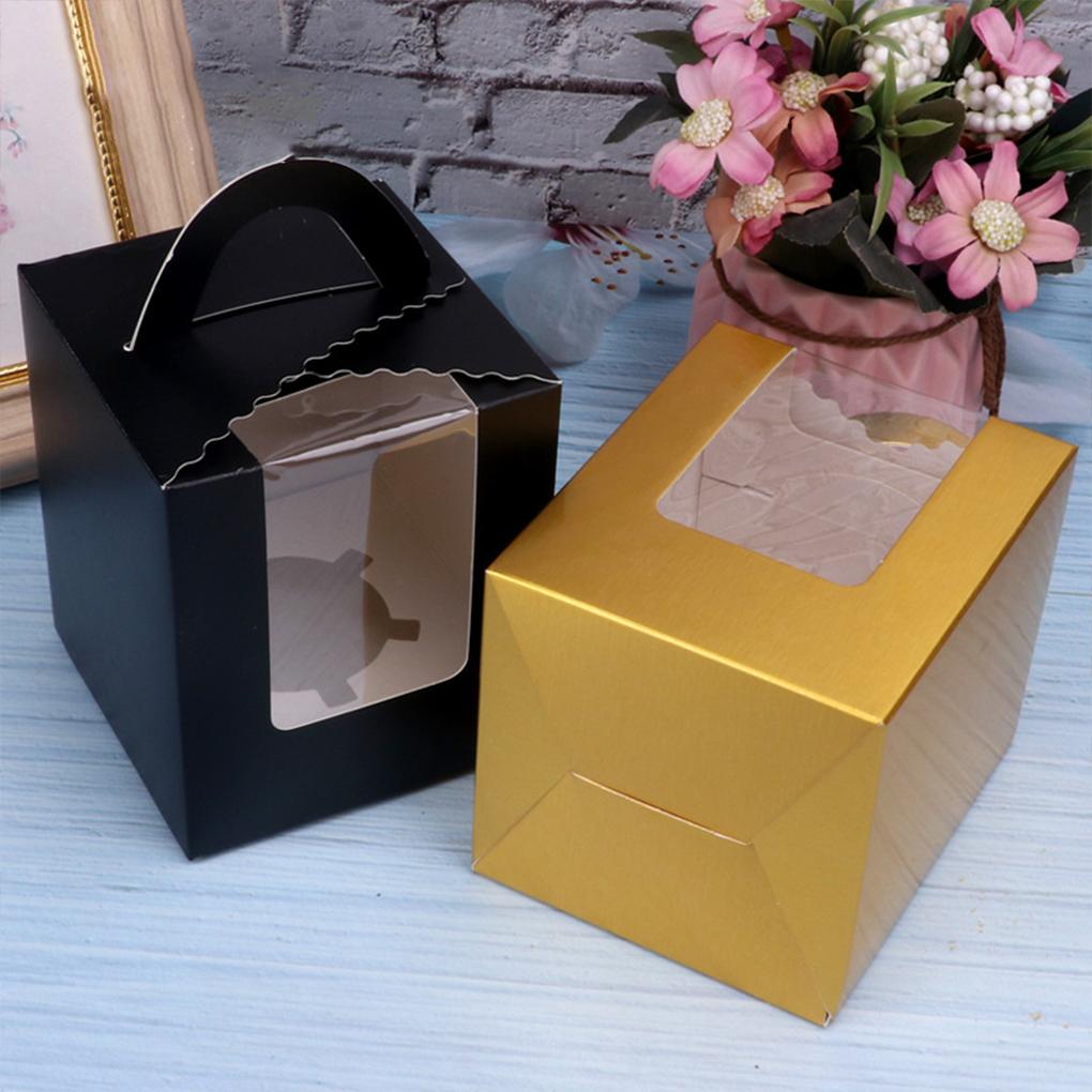 Коробки для кексов с ручкой и окошком, переносные контейнеры для выпечки, отдельные коробки для кексов