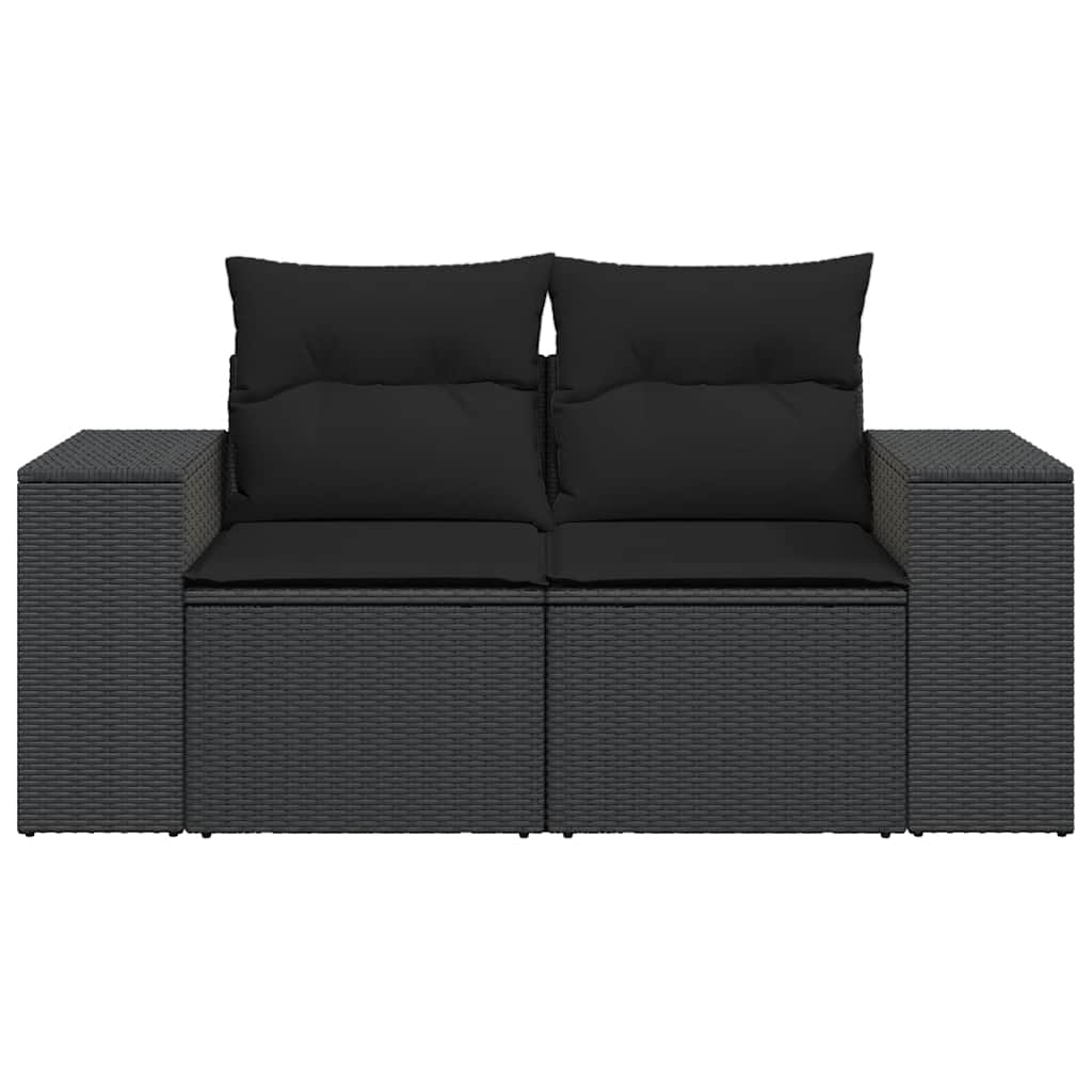 Vidaxl Sofa Ogrodowa Z Poduszkami, 2-Osobowa, Czarna, Polirattan