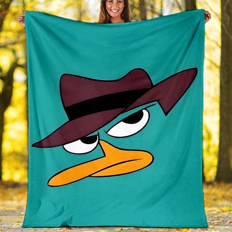 1pc Phineas and Ferb2 Theme Blanket - Digital Print, Polyester, Cozy for All Seasons, Perfect for Outdoor, and Travel