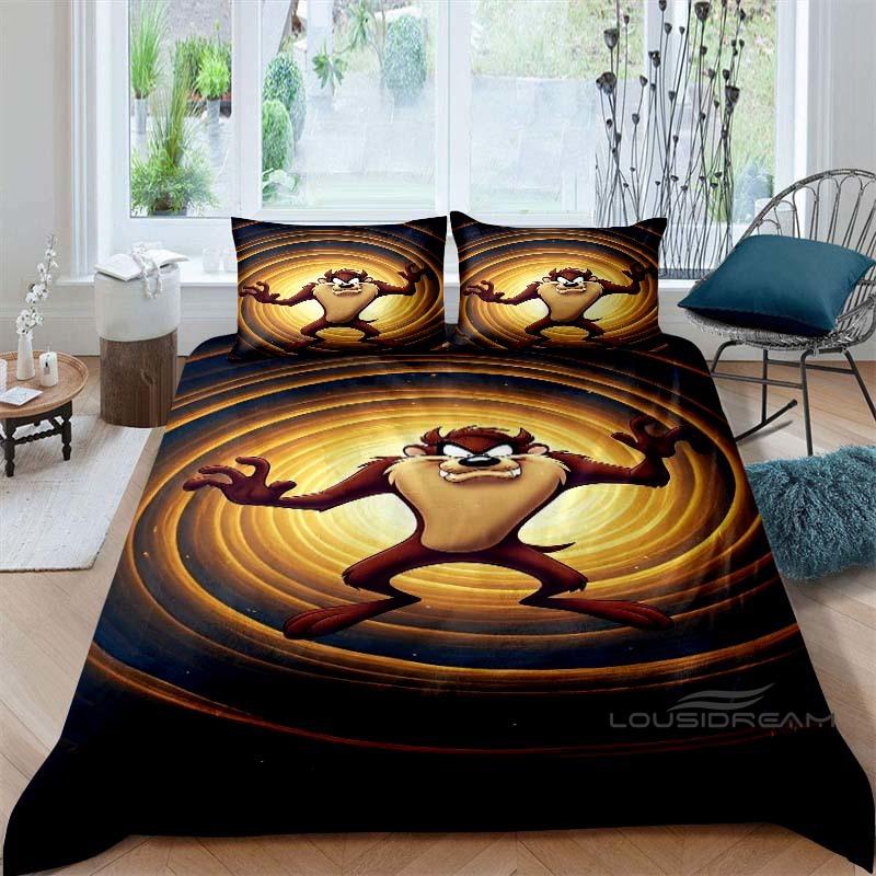 Cartoon T-Tasmanian Devil bedding set, printed single duvet cover and pillowcase three-piece set, children's and adult sizes.002