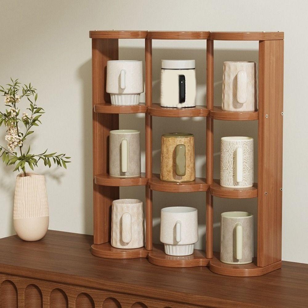 Large Capacity 9 Grids Cup Holder Decorative Teacup Storage Rack Display Shelf for Living Room