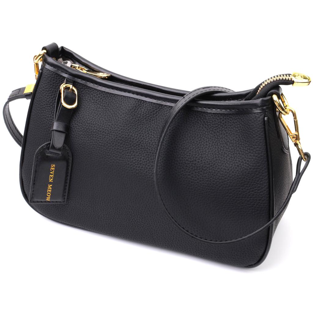 Bag with Two Removable Handles Made of Genuine Leather Vintage 22631 Black