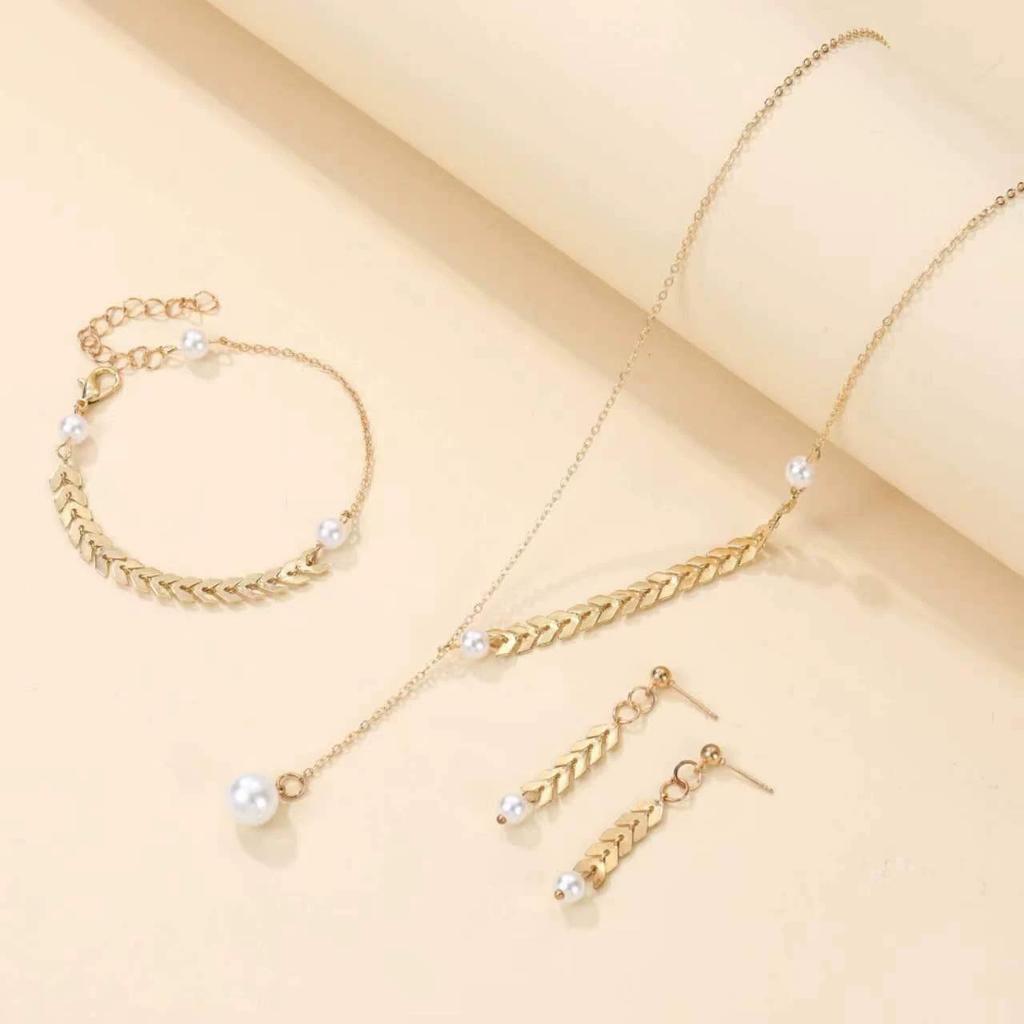 Personality Necklace/Bracelet/Earrings Jewelry Sets for Women Golden Wheat Ear Chain Charms Wedding Party Jewelry Gifts