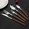 Western Dinnerware Set Wood Handle Stainless Steel 10/20/30/40pcs Steak Table Knife Fork Spoon Dessert Fork Flatware Cutlery Set