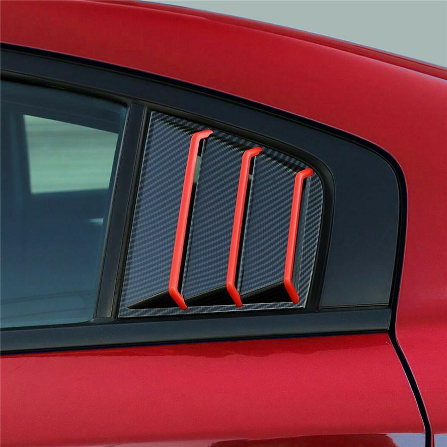 2x Carbon Look w/Red Trim Rear Side Window Louver Cover For 11-21 Dodge Charger