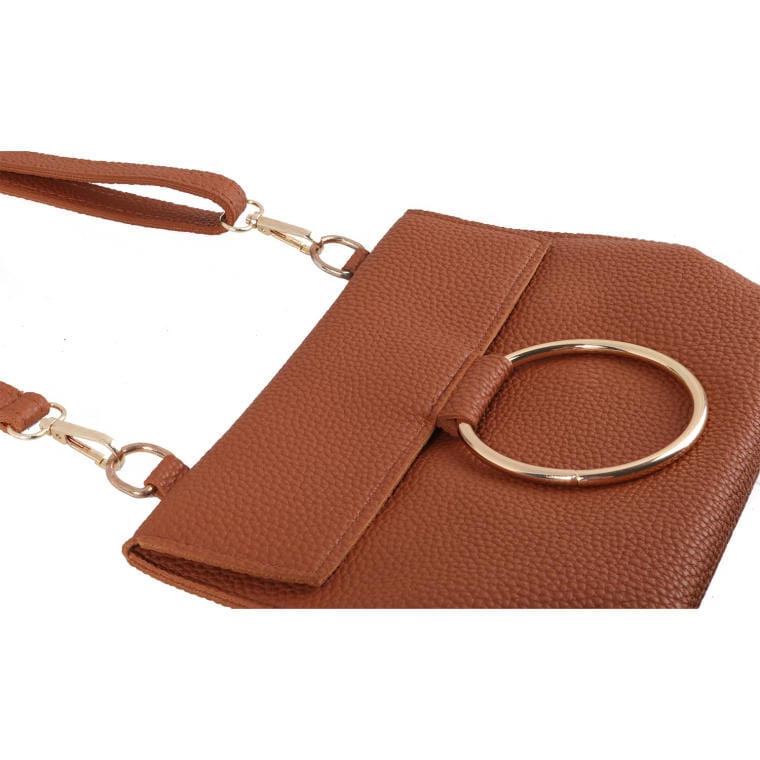 Elegant evening bag with gold details in brown