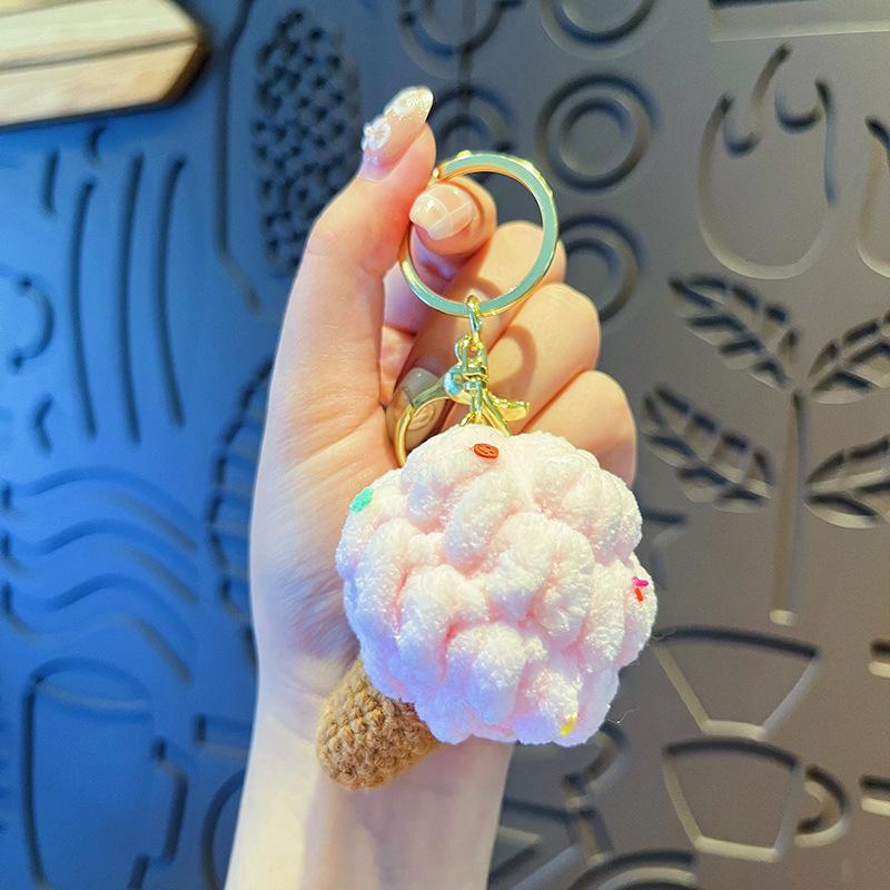 1шт брелок для ключей в виде мороженого, идеальный для сумок, персонализированный брелок, очаровательный, прочный, из пряжи, милый, женский