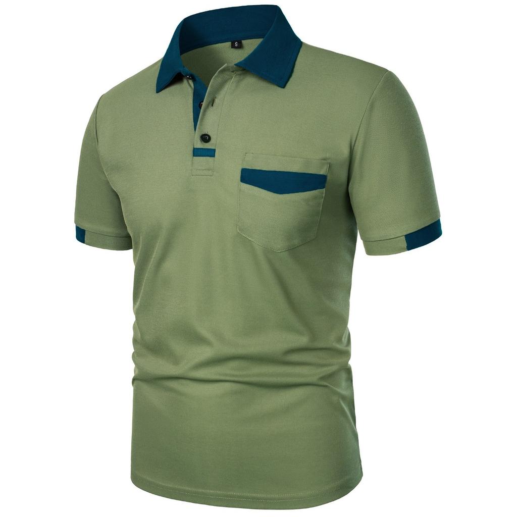 Мужская повседневная рубашка с коротким рукавом и карманом на пуговицах с цветными блоками