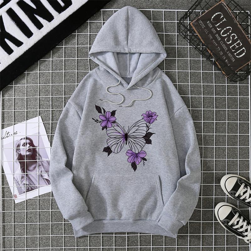 Flower Printing Women Hoody Harajuku Loose Sweatshirt Fleece Warm Comfortable Hoodies Vintage Autumn Crewneck Woman Top