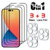 6in1 [3 Lens Glass + 3 Screen Glass] Full Screen Cover Protector Tempered Glass Film for Apple Iphone 16 15 14 13 12 11 Pro Max Promax Plus Mini