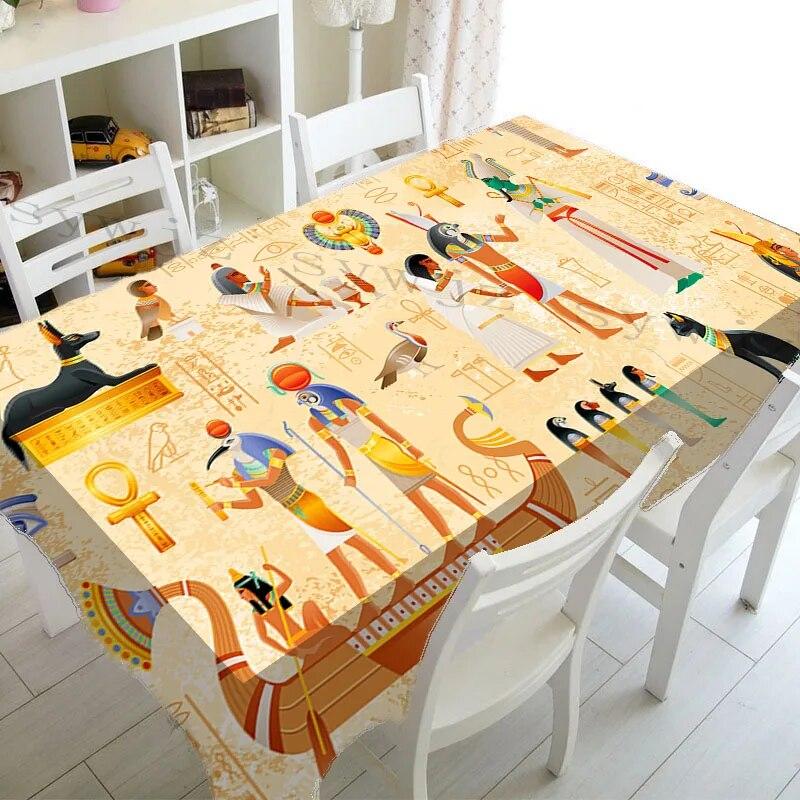 Vintage Indian Ancient Egypt Print Rectangle Tablecloth ,Kitchen Decor Waterproof Tablecloth Holiday Wedding Party Accessories