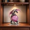 Intricate Acrylic Carving Decor 2D Flat Dragon Statue, Mystical with Pink Crystal Ball Modern Artistic Room Ornaments on Rock Base, Fantasy