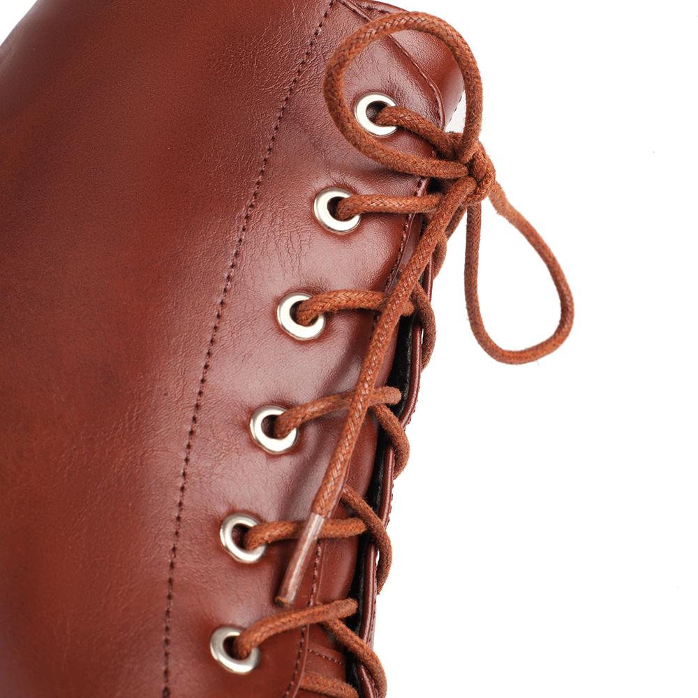 Весенние Коричневые Абрикосовые Женские Ботильоны с Острым Носком на Шнуровке на Высоком Каблуке Маленький Большой Размер 33 47