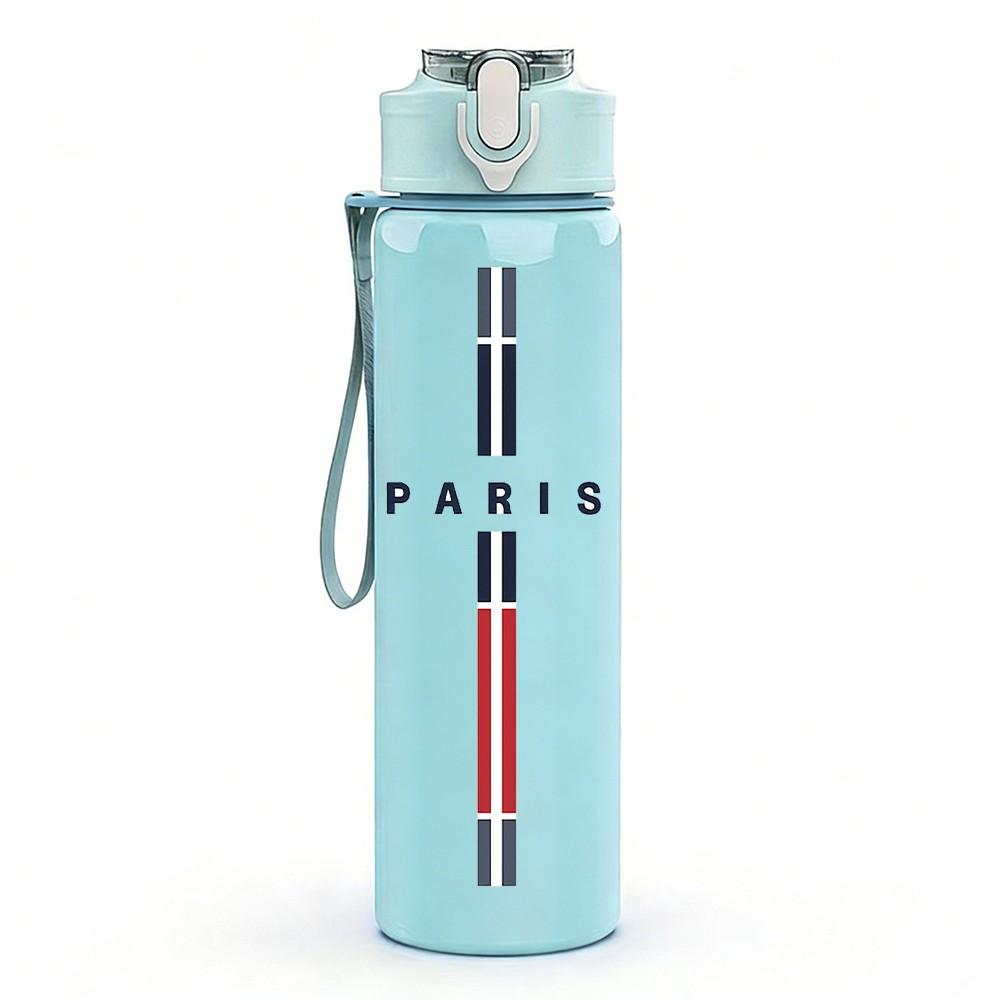 1PC Paris Cross Minimal Line Art Print 750ml Color Plastic Sports Water Bottle Leakproof Flip Straw Lid Suitable for Sports Office Home Use