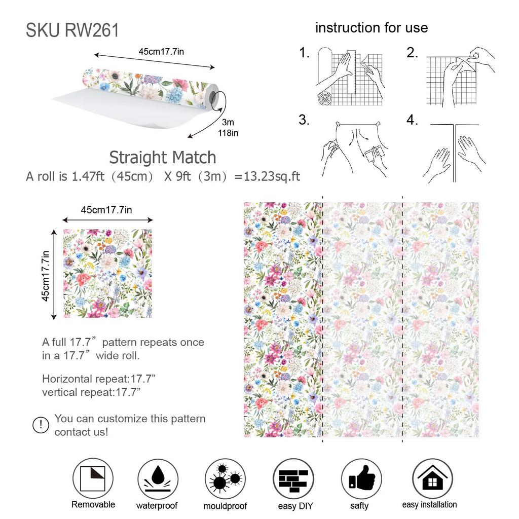 Многоцветные цветочные обои самоклеящиеся акварельные цветы съемный декор для стен камелии пионы букет домашний декор