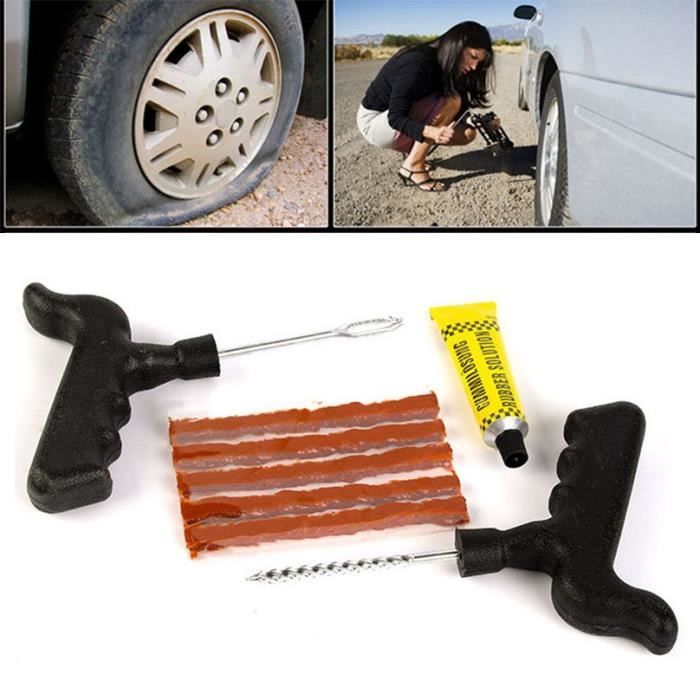 Kit de réparation de pneu - Auto - Noir - Inclus: Drill, Tête de fourche, Bandes d'acier, Colle