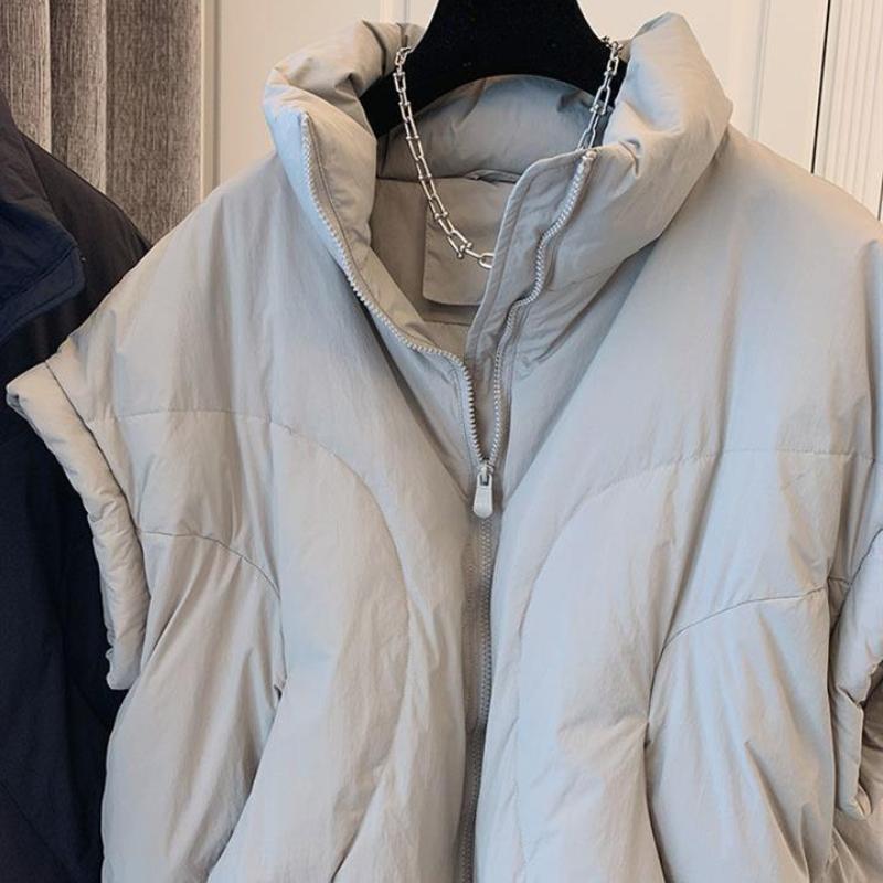 Стоячий воротник однотонные безрукавные женские парки корейские осенние свободные повседневные хлопковые пальто на молнии дизайн Sense женский жилет куртка