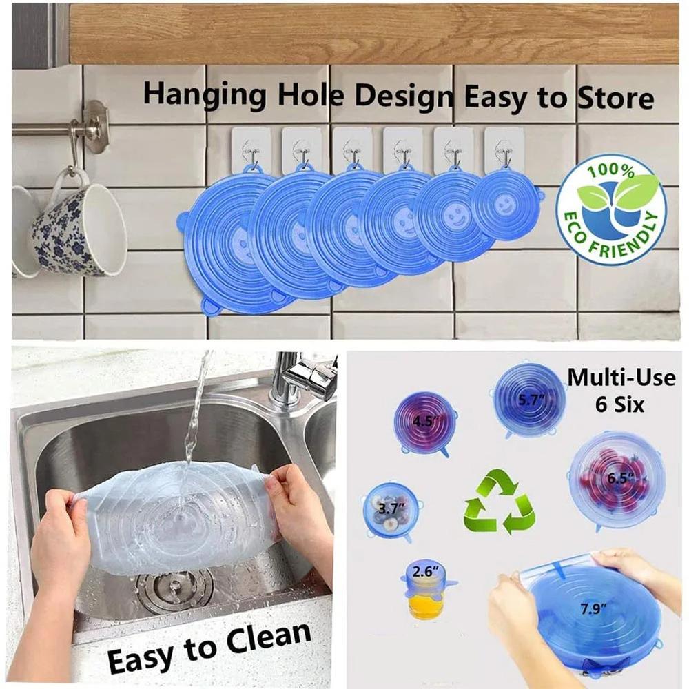6PCS Kitchen Gadgets Silicone Lids Reusable Bowl Cap Useful Fresh-keeping Cover
