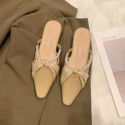 Premium sense ниша остроконечные туфли-мешки на голову полутапочки весенние новые жемчужные феи классные тапочки одинарные туфли