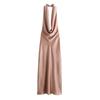 Kaslead New Arrival Women's Clothing Fashion Style Slim Looking Hanging Collar Silk Satin Texture Dress 8500331