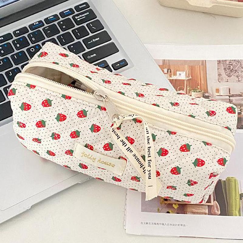 Kawaii Pencil Case Korean Style Simple Floral Pencil Pouch For Girl Soft Cotton Large Capacity Stationery Storage Bag
