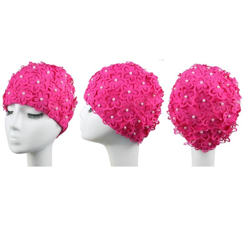 Шапочка для плавания женская Жемчужная Трехмерный Лепесток Модная Увеличенная Спа Плавательная Женская Шапочка для плавания Дышащая Не сдавливающая голову Шапочка для плавания для длинных волос