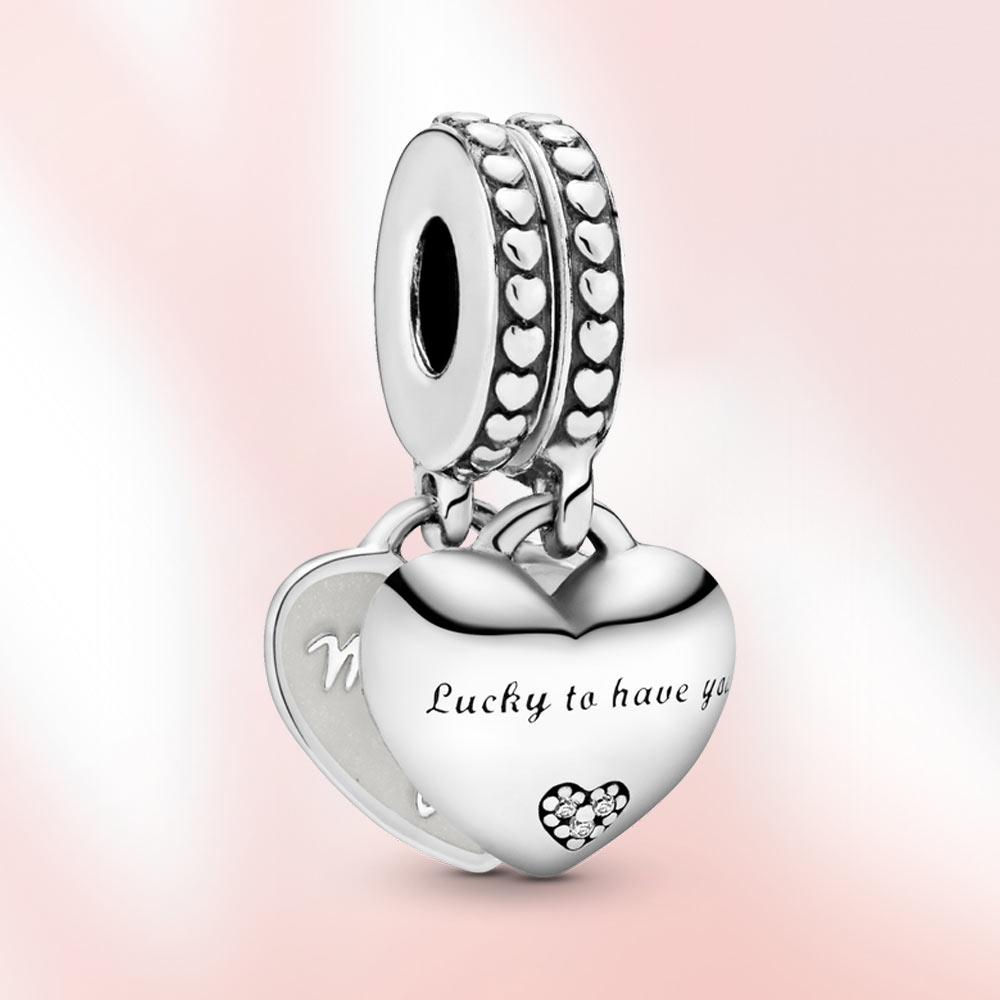 Новый шарм S925 из стерлингового серебра с сердцем из бисера, подвеска для мамы, подходит для оригинального браслета, женские модные украшения, подарок для любви