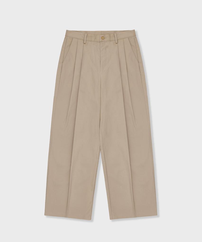 GLW Wide Double-Pleat Cotton Pants Beige