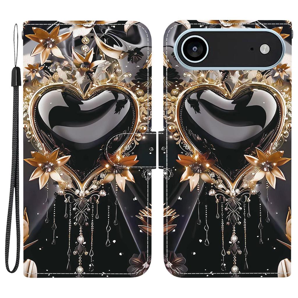 Для iPhone 17 Air Чехол-кошелек с принтом из кожи, подставка, чехол для телефона с ремешком