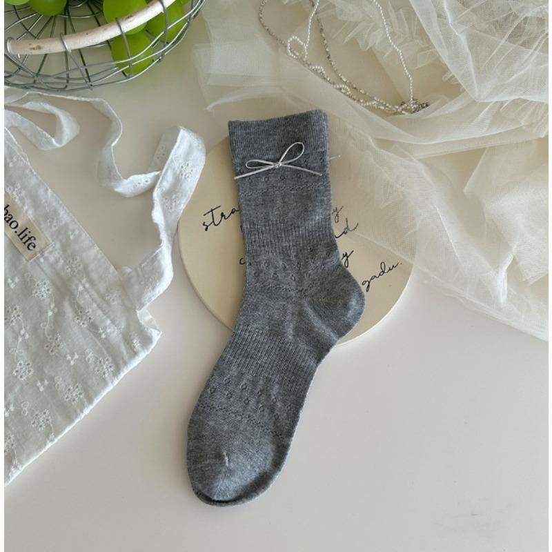 Женские весенне-летние милые сетчатые носки до середины икры с бантом