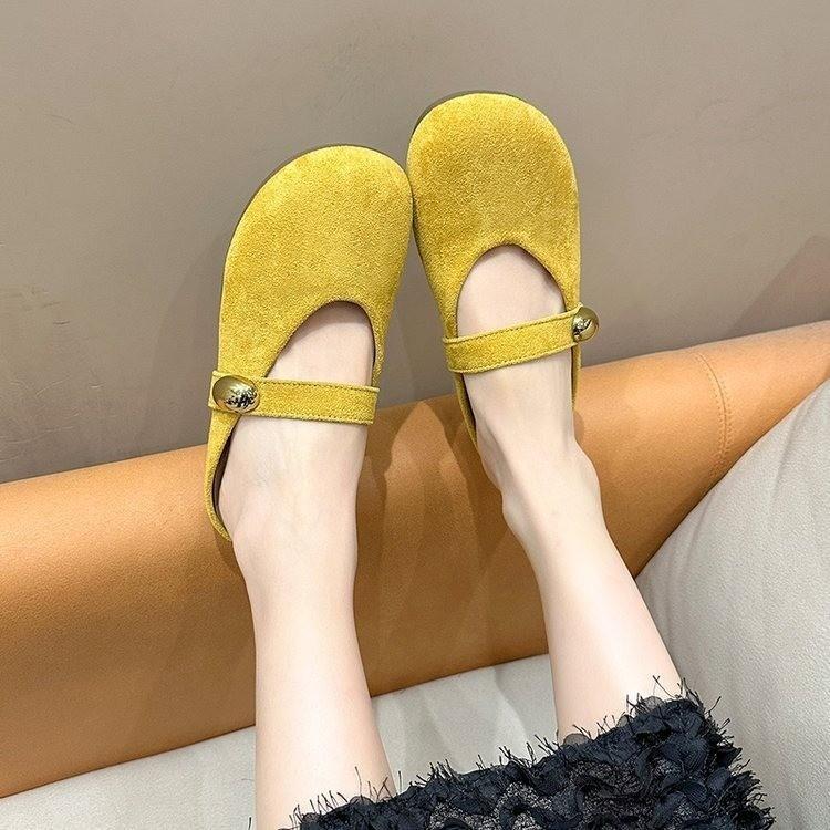 Французские ретро туфли-лодочки для женщин на весну 2025 года, с мягкой подошвой, желтые туфли на плоской подошве