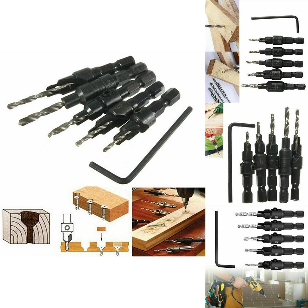 Премиальный набор из 5 регулируемых зенковочных сверл по дереву для точного сверления пилотных отверстий