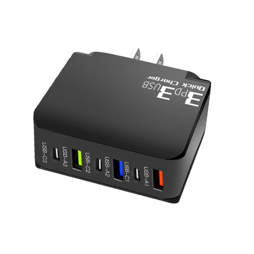 Зарядное устройство USB Type C 65 Вт, 6 портов, быстрая зарядка, адаптер для iPhone, Samsung, Xiaomi, многопортовое быстрое зарядное устройство с вилкой EU/US