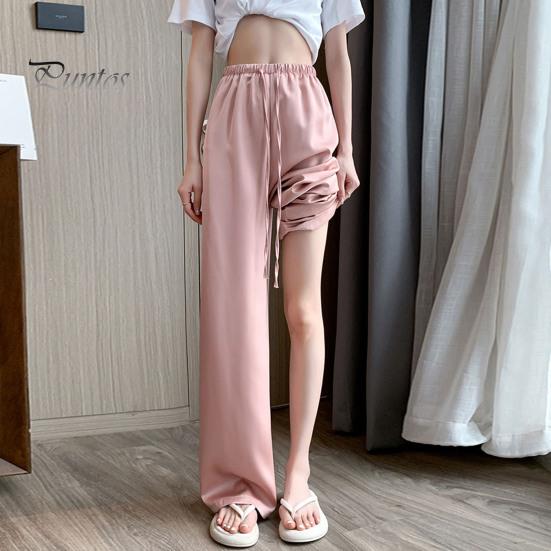 Wide Leg Pants for Women High Elastic Waist Casual Loose Straight Pants Satin Long Trousers for Summer Spring Fall