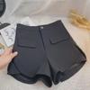 Women's Black High-Waist Wide-Leg Shorts - Spring 2024 Korean Style