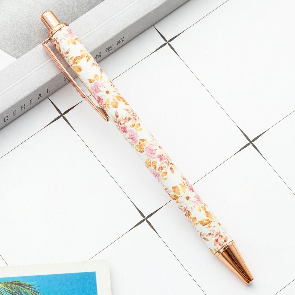Cute Cartoon INS Print Pen Luxury Heart Flower Pens Portable Press Metal Pen Office Supplies