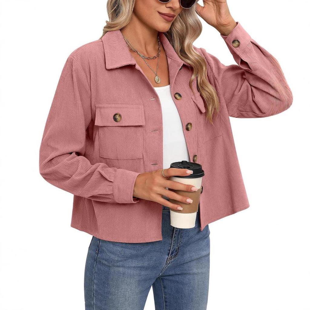 2024 Trendy Women's Casual Corduroy Crop Jacket: European & American Style Button-Up Cardigan
