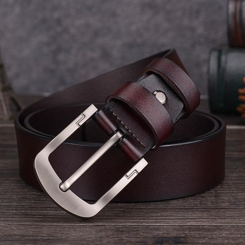 Men'S Leather Pin Buckle Belt Real Cowhide Belt Antique Casual Men'S Pants Belt